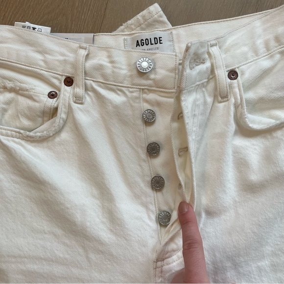 Agolde High Waisted Straight Leg White Denim with Button Fly Size 27 - Picture 3 of 11